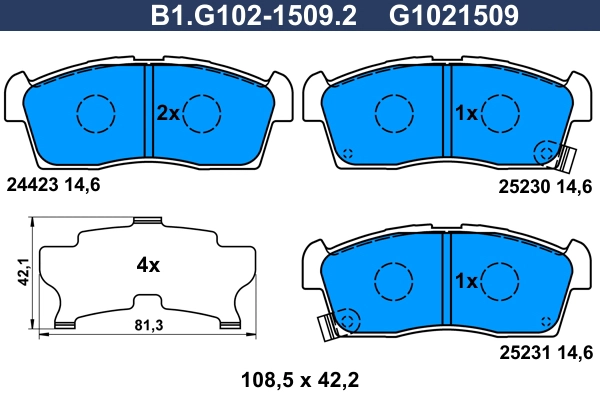 Колодки тормозные дисковые /комплект 4 шт GALFER B1-G102-1509-2