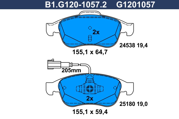 Колодки тормозные дисковые /комплект 4 шт GALFER B1-G120-1057-2