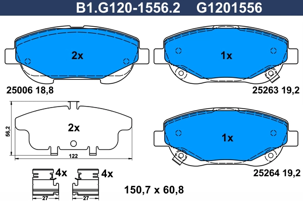 Колодки тормозные дисковые /комплект 4 шт GALFER B1-G120-1556-2