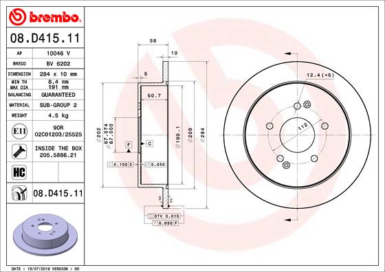 Диск тормозной задний BREMBO 08.D415.11