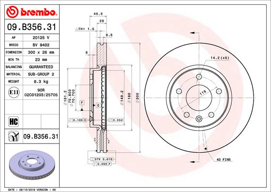 Диск тормозной передний BREMBO 09.B356.31