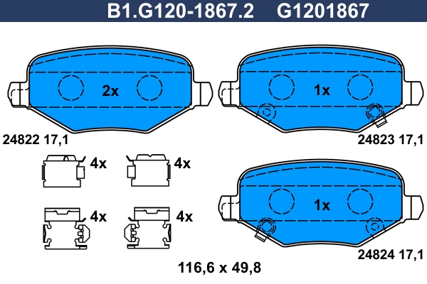 Колодки тормозные дисковые /комплект 4 шт/ GALFER B1-G120-1867-2