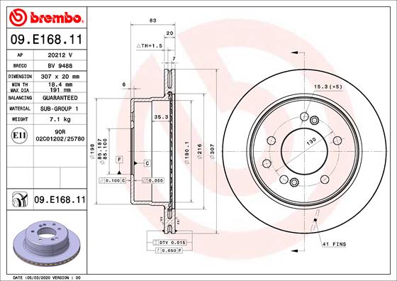 Brake disc BREMBO 09.E168.11