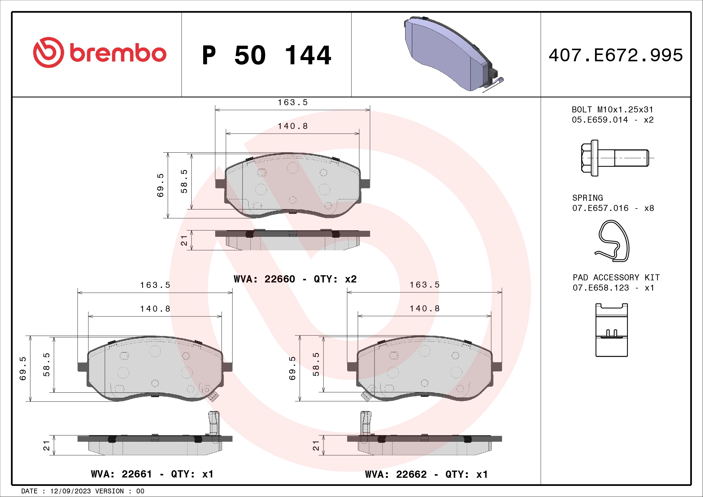 Brake pad BREMBO P50144