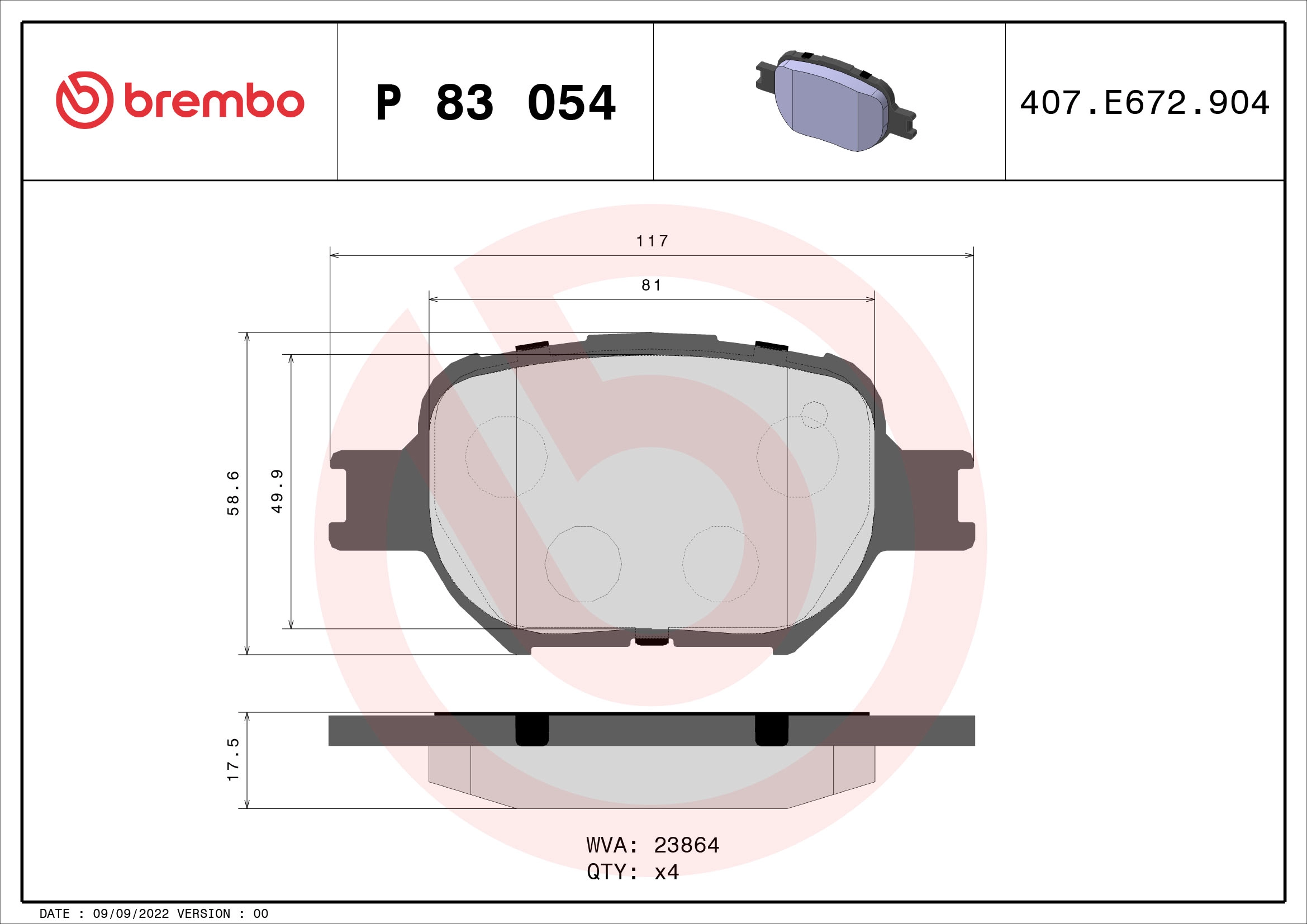 Тормозные колодки BREMBO P83054