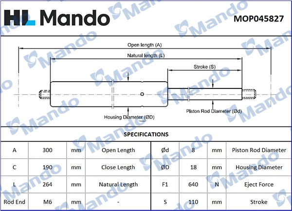 Mop045827 амортизатор багажника 432mm MANDO MOP045827