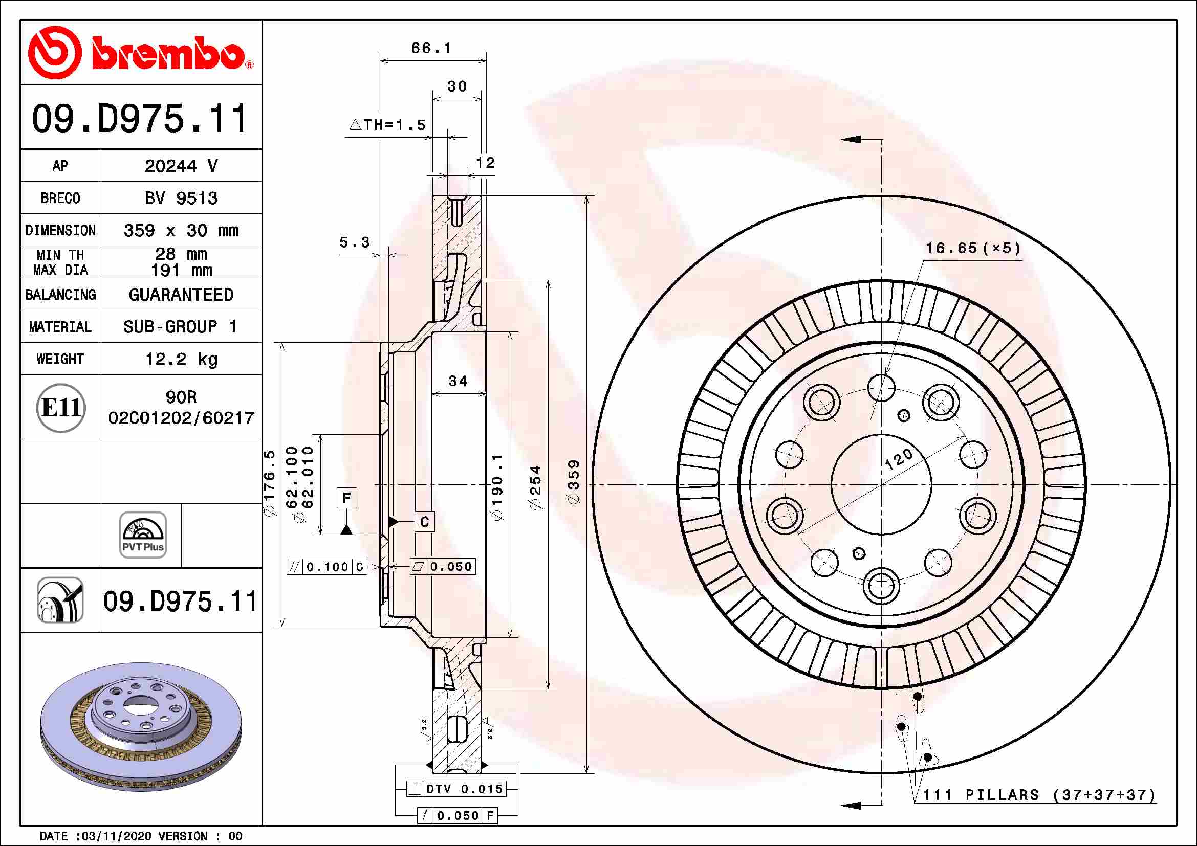 Диск тормозной BREMBO 09.D975.11