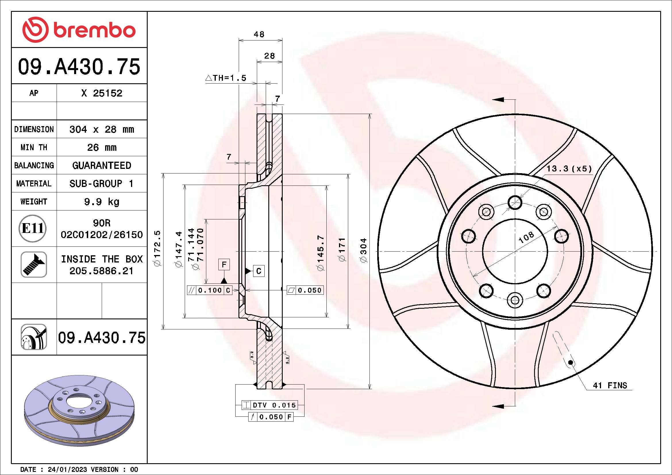 Диск тормозной BREMBO 09.A430.75