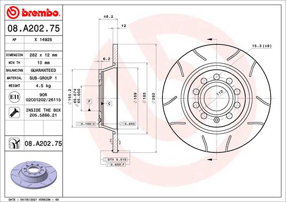 Диск тормозной audi q3 (f3b) 35 tfsi mild hybrid 2019- BREMBO 08.A202.75
