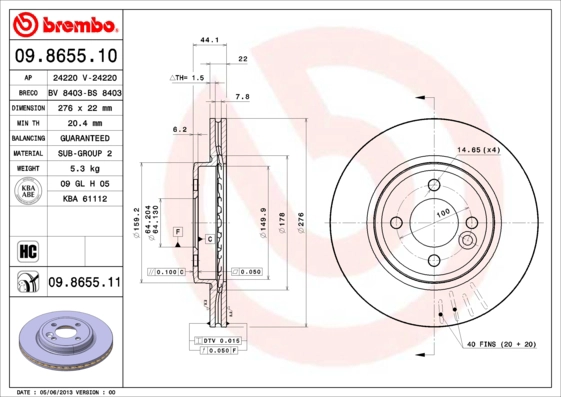 Тормозные диски BREMBO 09.8655.11
