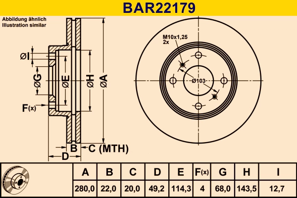 Диск тормозной BARUM BAR22179