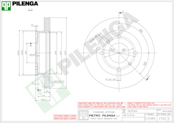 Диск тормозной PILENGA V332