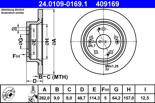 Диск тормозной задн honda accord viii 2.0 i/2.2 i-dtec/2.4/2.4 i 08- accord viii универсал 2.0 i/2.2 i-dtec/2.4 i 08- ATE 24.0109-0169.1