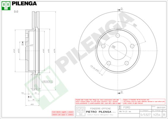 Диск тормозной PILENGA V254