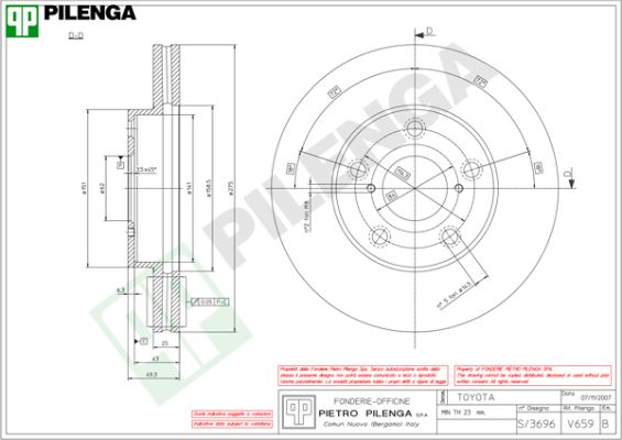 Диск тормозной PILENGA V659