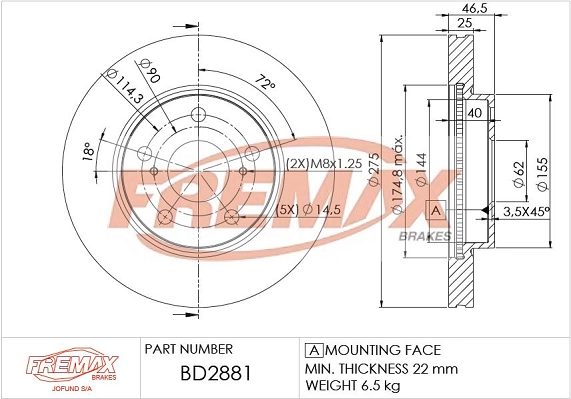 Диск тормозной FREMAX BD-2881