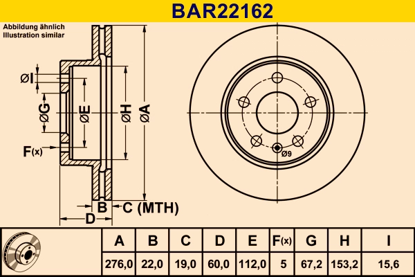 Диск тормозной BARUM BAR22162
