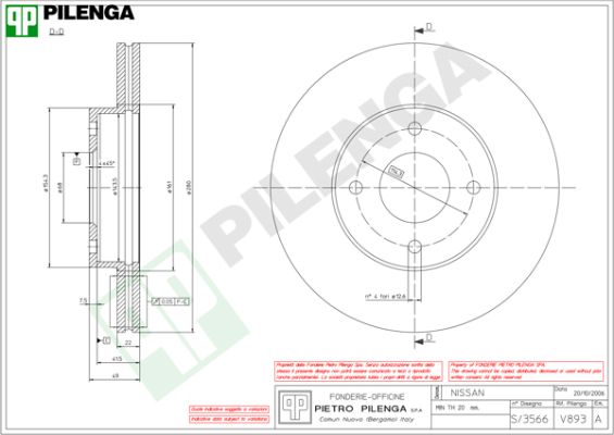 Диск тормозной PILENGA V893