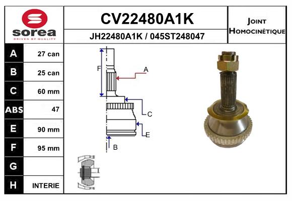 Шрус внешний с кольцом EAI CV22480A1K