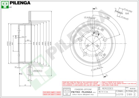 Диск тормозной PILENGA 5189