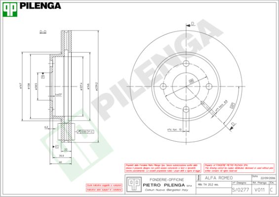 Диск тормозной PILENGA V011