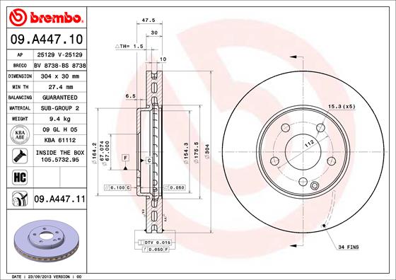 Диск тормозной BREMBO 09.A447.10