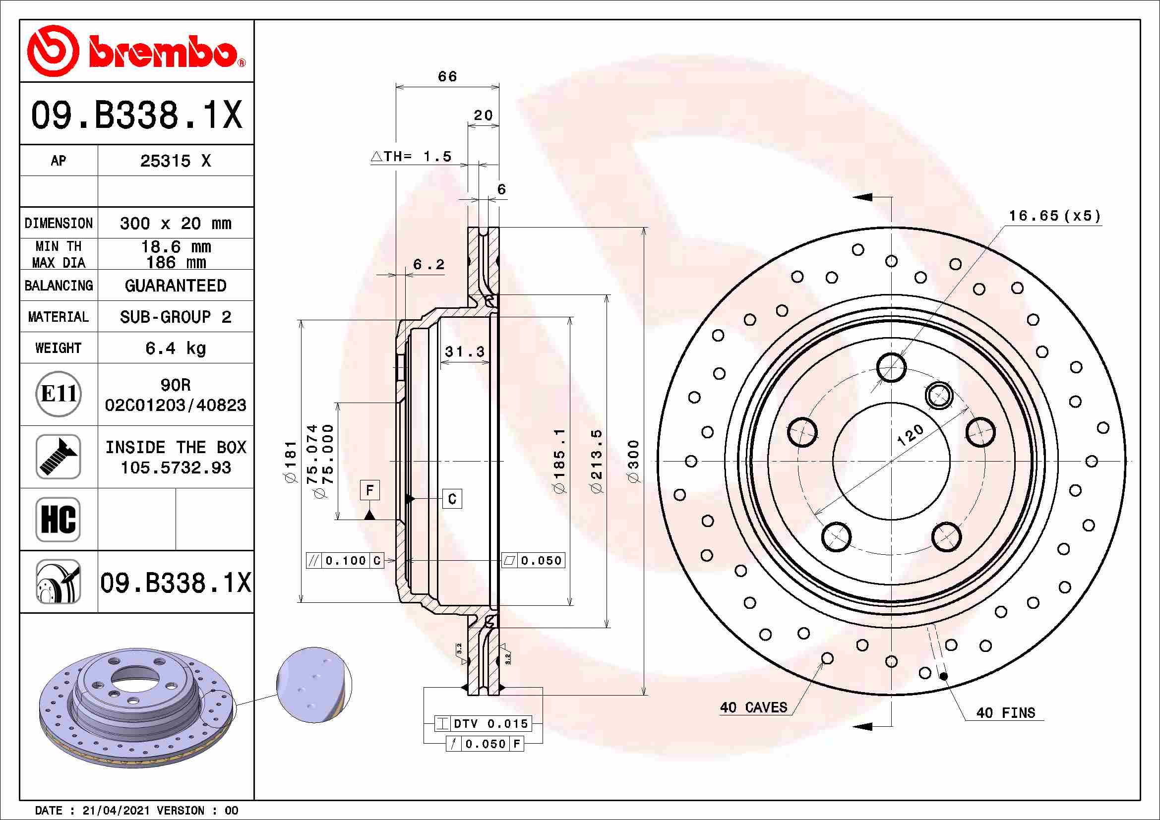 Диск тормозной BREMBO 09.B338.1X