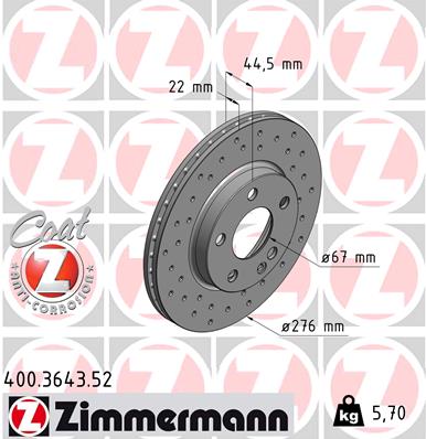 Диск тормозной ZIMMERMANN 400364352