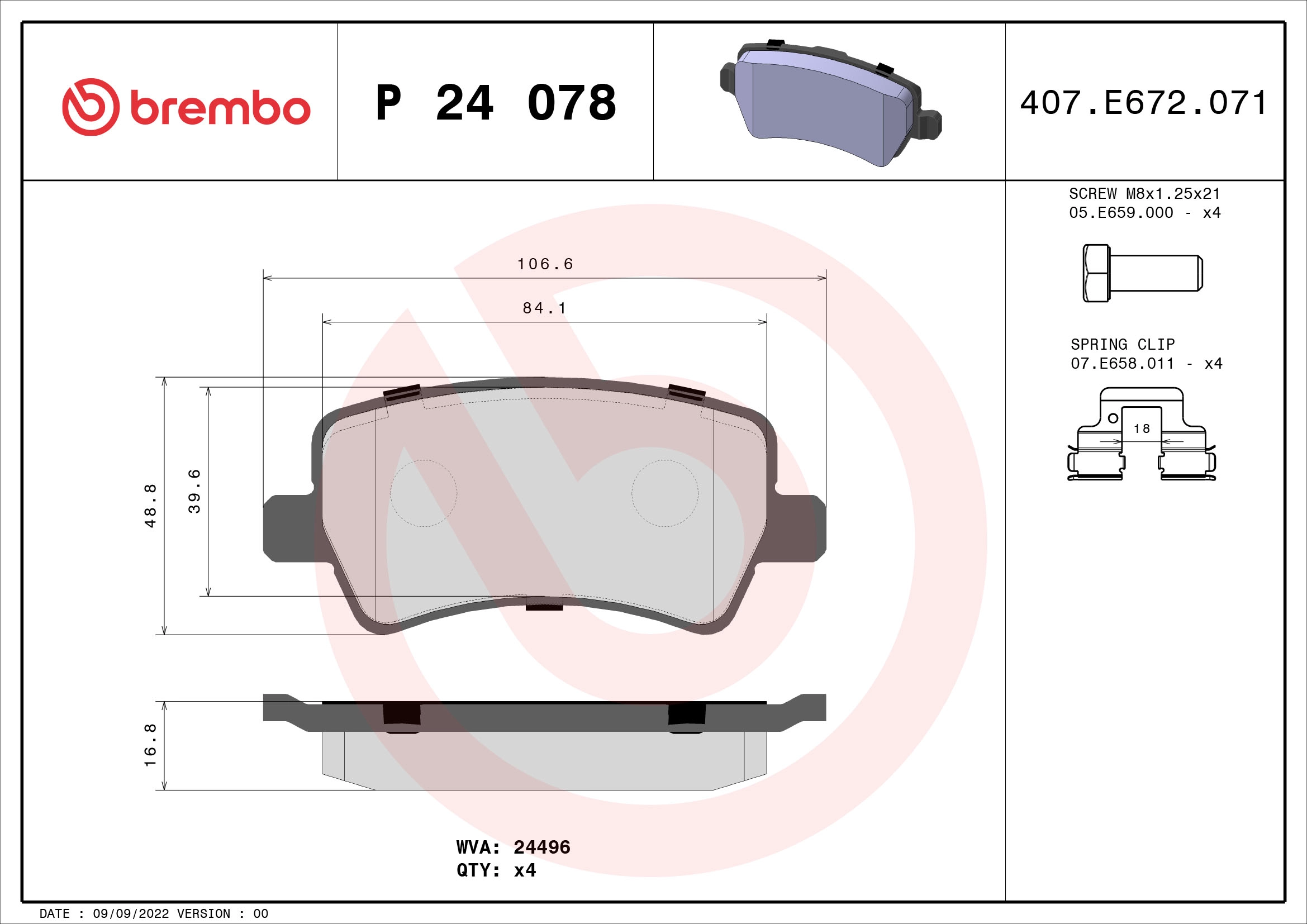 Колодки тормозные дисковые BREMBO P24078X