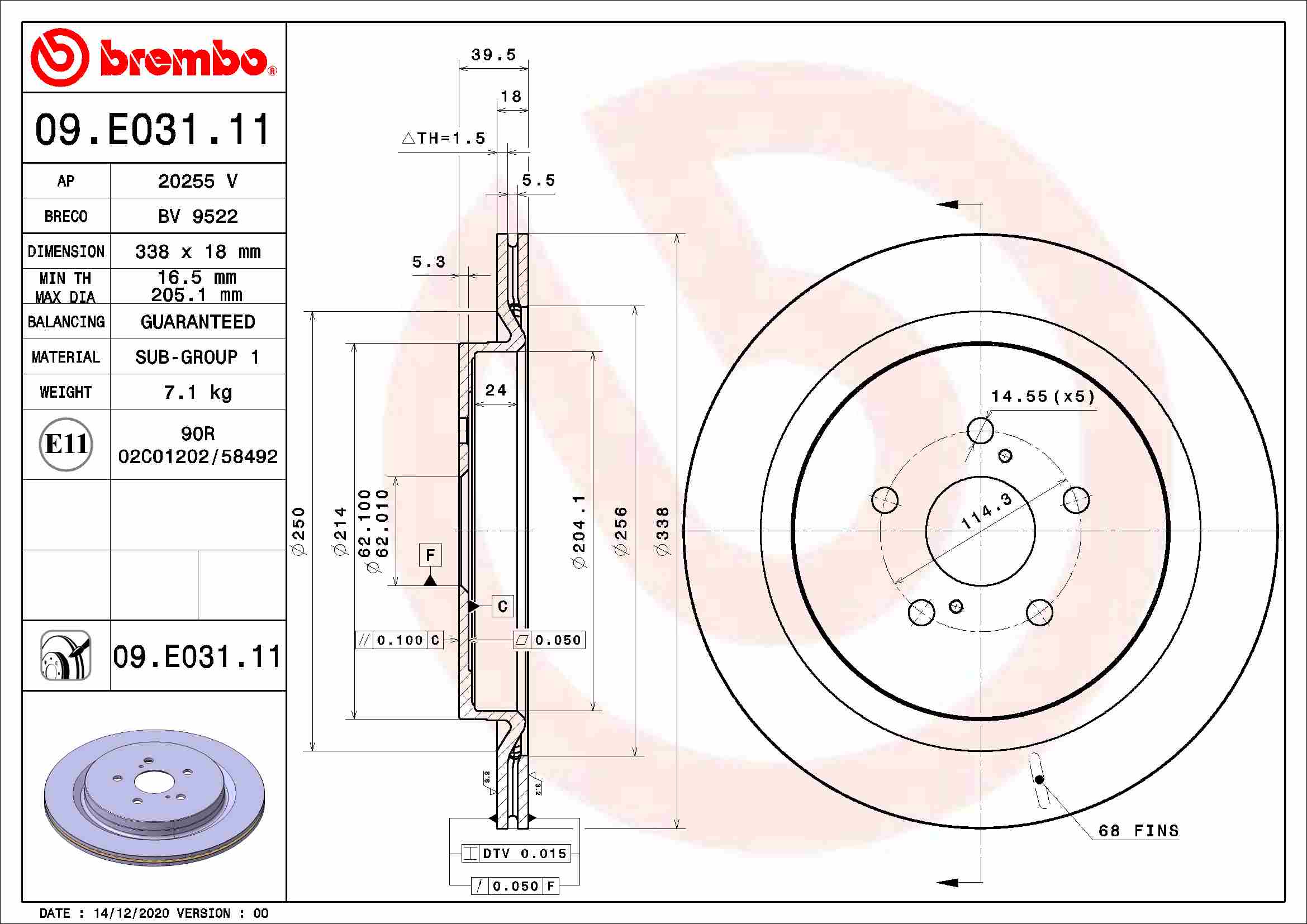 Диск тормозной BREMBO 09.E031.11
