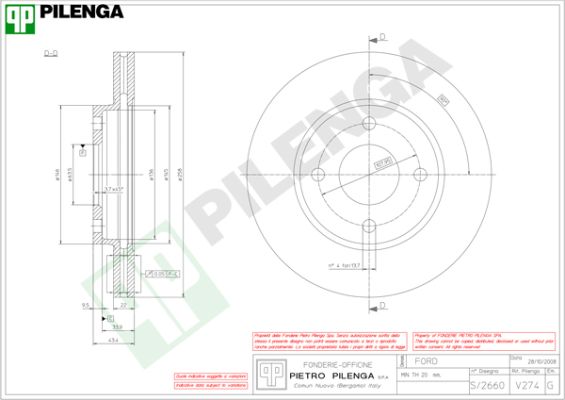 Диск тормозной PILENGA V274