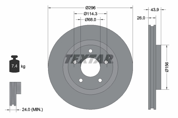 Диск тормозной с покрытием pro 296x26 TEXTAR 92167405