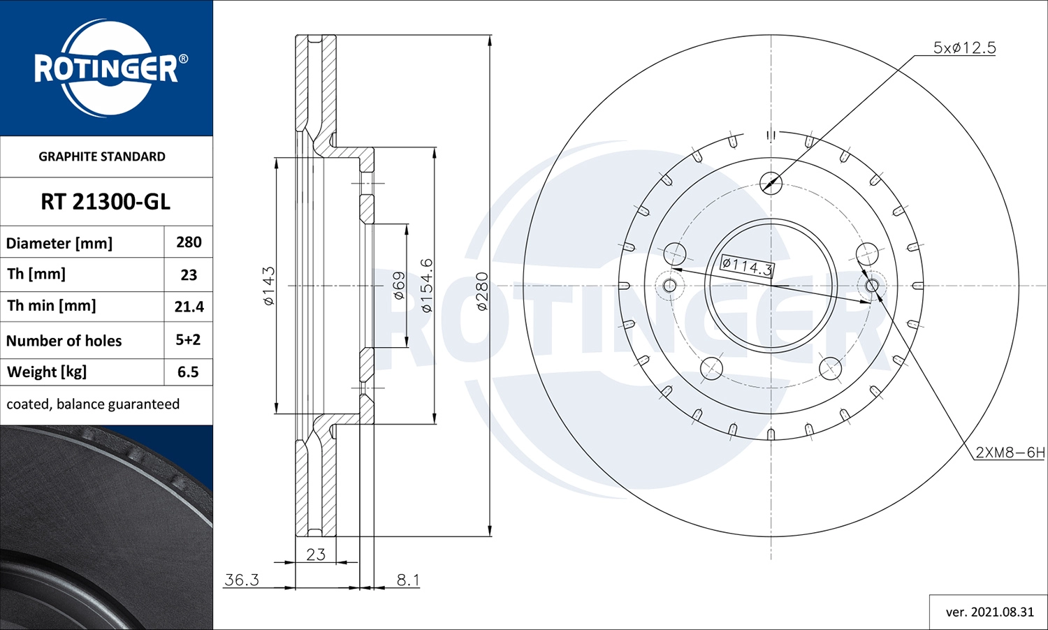 Тормозной диск graphite line ROTINGER RT 21300-GL