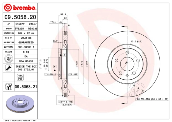 Тормозной диск prime line - uv coated BREMBO 09.5058.21
