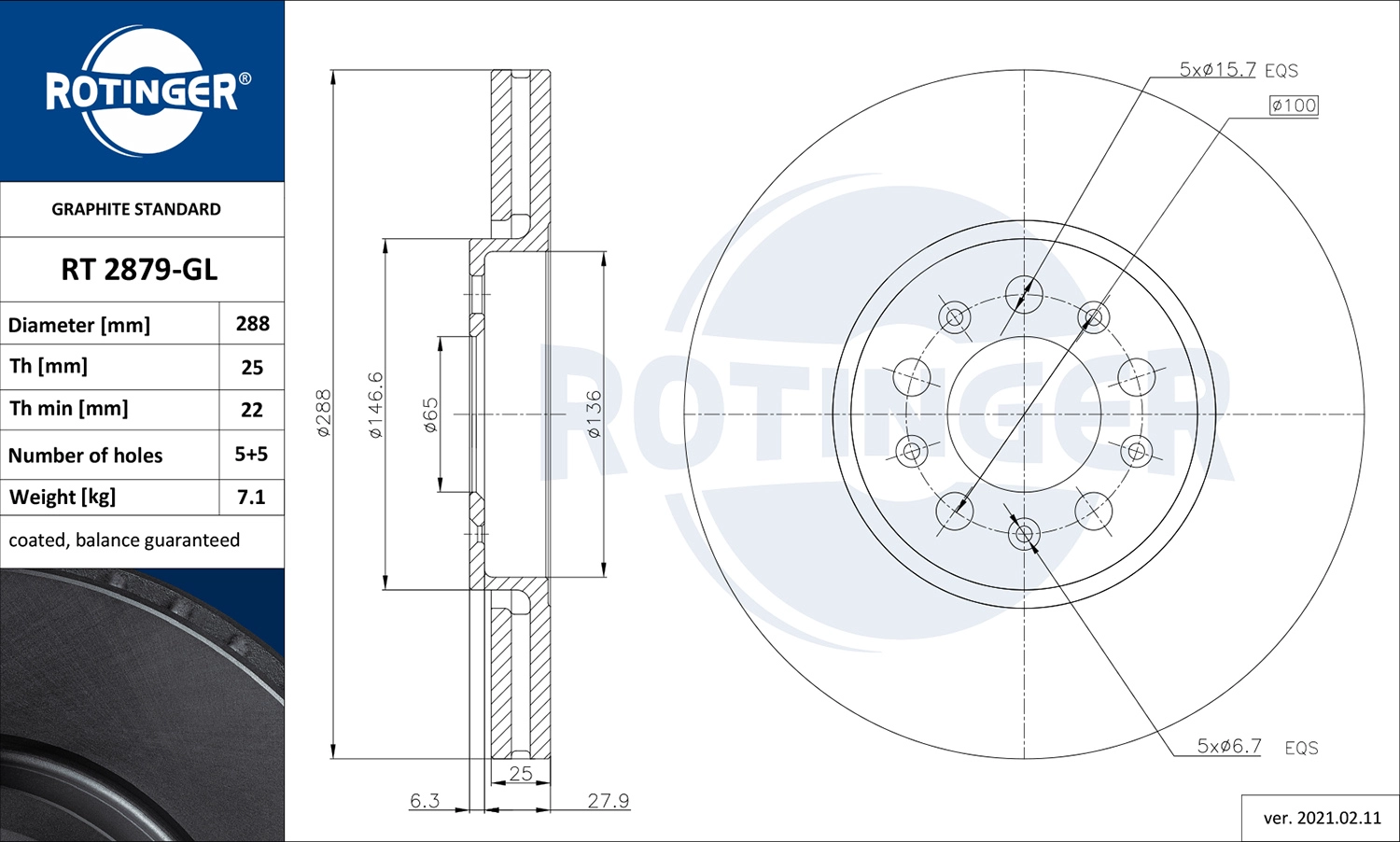 Тормозной диск graphite line ROTINGER RT 2879-GL