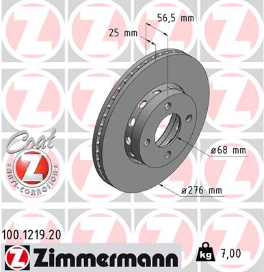 Тормозной диск coat z ZIMMERMANN 100.1219.20