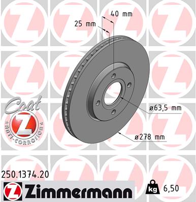 Тормозной диск coat z ZIMMERMANN 250.1374.20