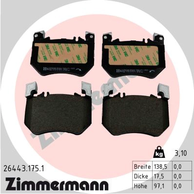 Комплект тормозных колодок дисковый тормоз ZIMMERMANN 26443.175.1