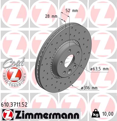 Тормозной диск sport brake disc z ZIMMERMANN 610.3711.52