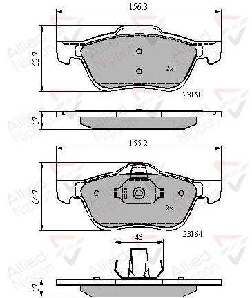 Комплект тормозных колодок дисковый тормоз anl braking ALLIED NIPPON ADB0739