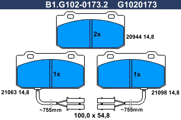 Комплект тормозных колодок дисковый тормоз GALFER B1.G102-0173.2