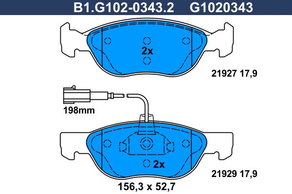 Комплект тормозных колодок дисковый тормоз GALFER B1.G102-0343.2