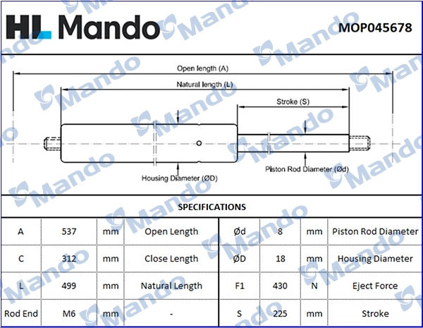 Газовая пружина крышка багажник MANDO MOP045678