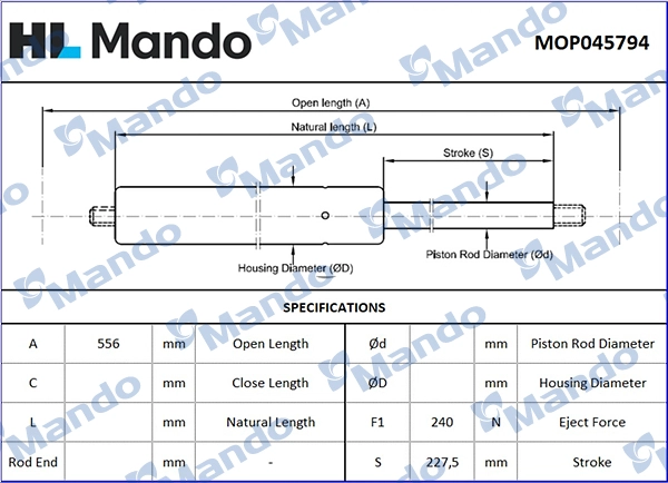 Газовая пружина капот MANDO MOP045794