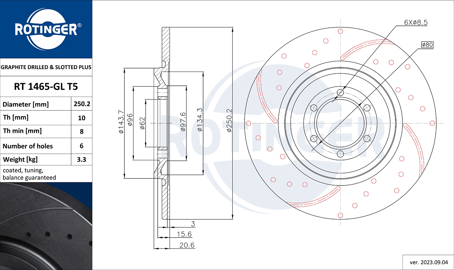 Тормозной диск graphite drilled slotted plus ROTINGER RT 1465-GL T5