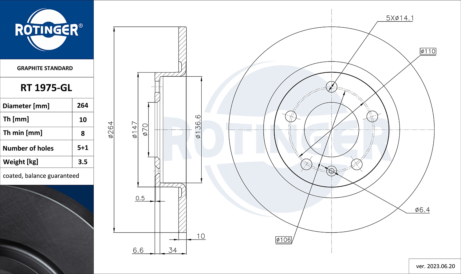 Тормозной диск graphite line ROTINGER RT 1975-GL