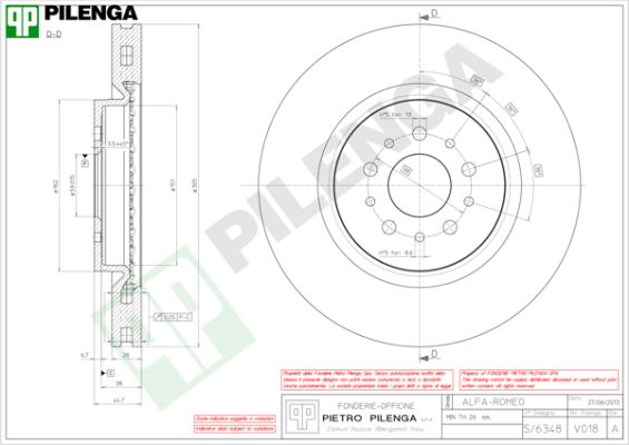 Тормозной диск PILENGA V018