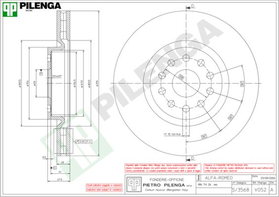 Тормозной диск PILENGA V052