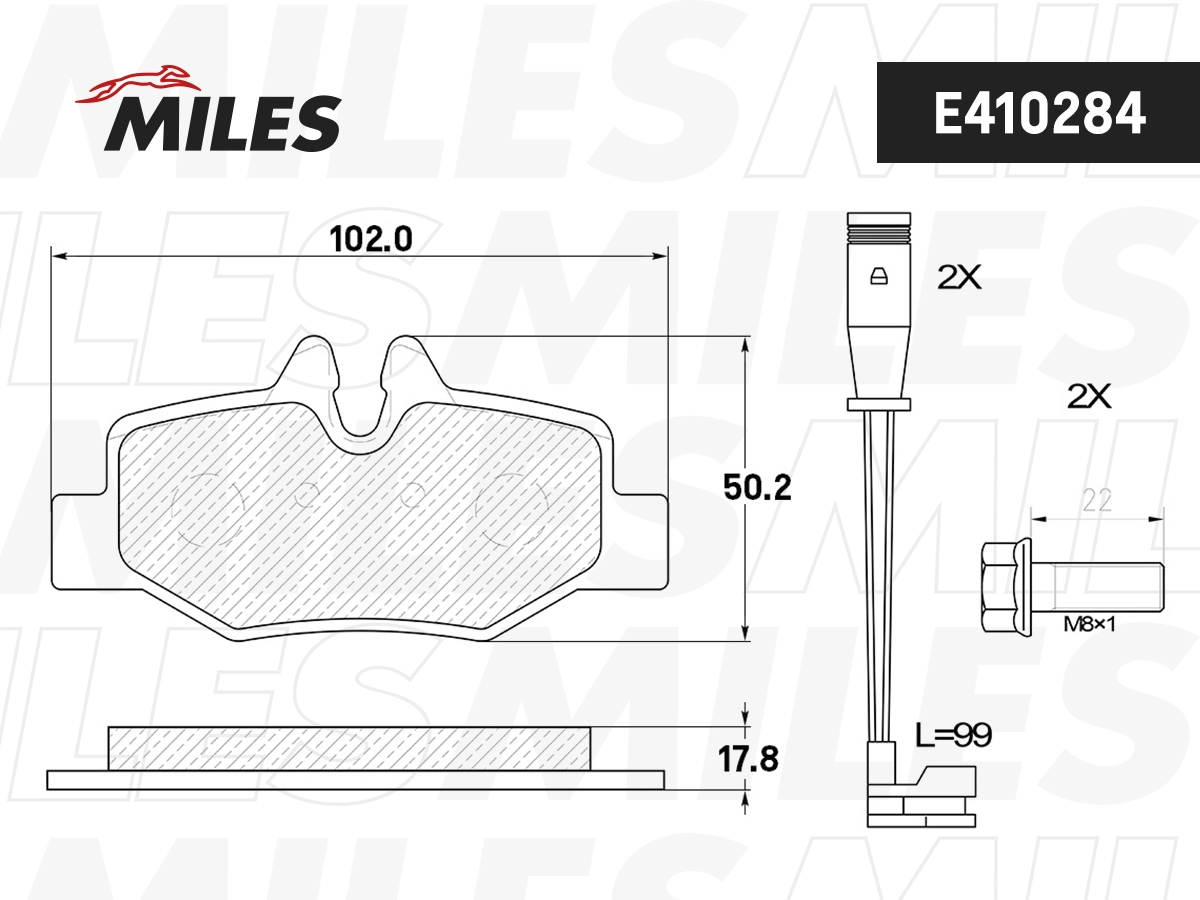 Комплект тормозных колодок дисковый тормоз MILES E410284