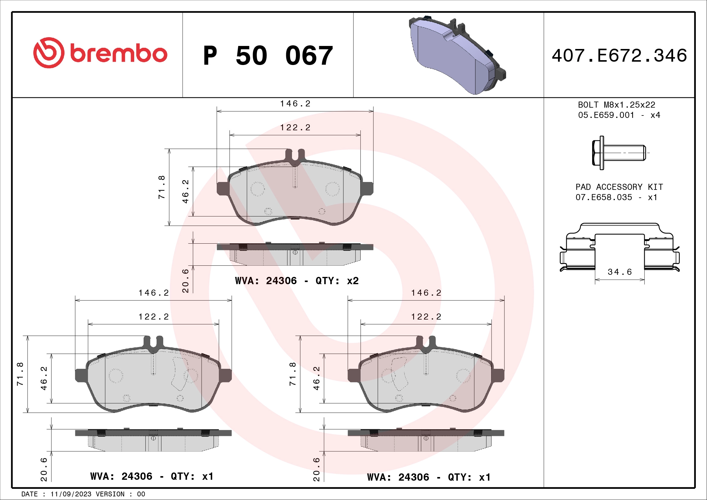 Комплект тормозных колодок дисковый тормоз xtra line BREMBO P 50 067X
